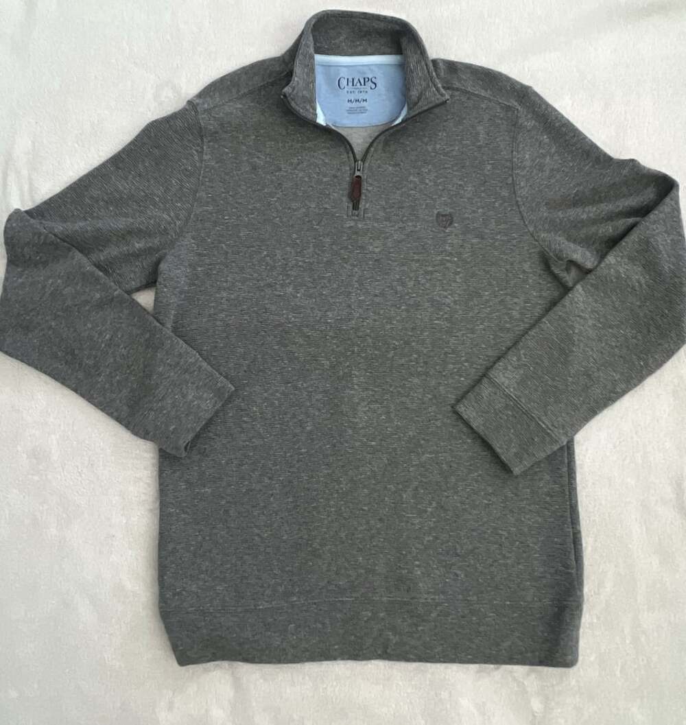 Chaps Men's Jaspe Quarter Zip Pullover Sweater Grey Medium